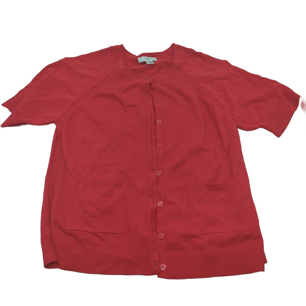 CJ Banks Red Short Sleeve Cardigan Button Front Sweater Plus Size X